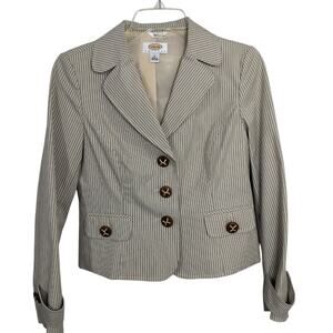 4106) Vintage Talbots Petite Stripes Stretch Button Front Lined  Blazer Size 2 P